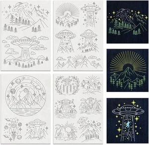 4 Sheets Flying Saucer Embroidery Stabilisers 16 Pieces Hand Sewing Pre-Printed - Picture 1 of 7