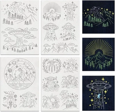 4 Sheets Flying Saucer Embroidery Stabilisers 16 Pieces Hand Sewing Pre-Printed - Image 1 of 4
