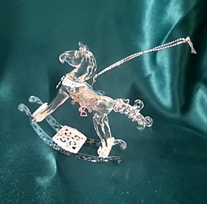 Caballo mecedor ** Vidrio soplado a mano y adorno de pony de Navidad tono plata - Imagen 1 de 6