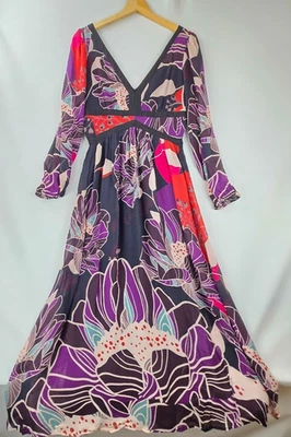 Anthropologie Let Me Be Dress Black Floral Boho V-Neck Long Sleeve Sheer  Sz S - Image 1 of 4