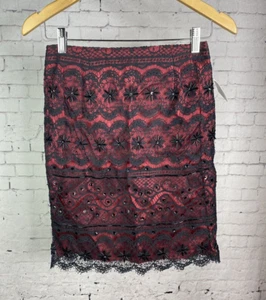 Geometrie Rock Größe 4 Damen schwarz Spitze Perlen Wein Slipper Schicht (A56) - Bild 1 von 16