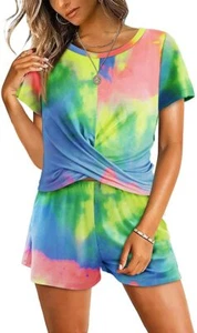 🔥Women's Beach Vacation Outfit, Shorts and Twist Front Top, Tie Dye, Medium🔥 - Picture 1 of 5