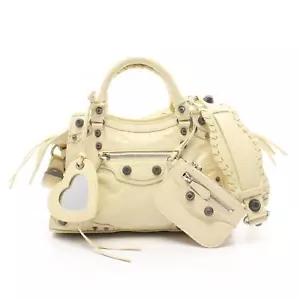 BALENCIAGA Neo Cagoule XS 2-Wege Schulter Handtasche 700940 Leder Beige Gebra... - Bild 1 von 6