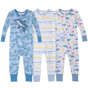 3 pack Kids Headquarters Kids' Cotton Sleepers, Shark - Picture 1 of 12