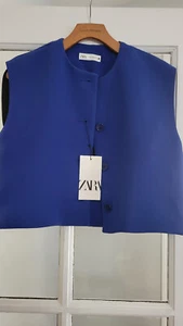 ZARA WOMAN COLLECTION BUTTONED VEST TOP SIZE MEDIUM BLUE NWT - Picture 1 of 6