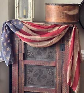 New Americana Primitive Grungy Aged AMERICAN FLAG DRAPING SCARF 72"