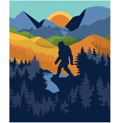 FLEECE Bigfoot Scene Snuggle Fleece Blanket 50"x60" camping sasquatch kids adult - Image 1 of 3