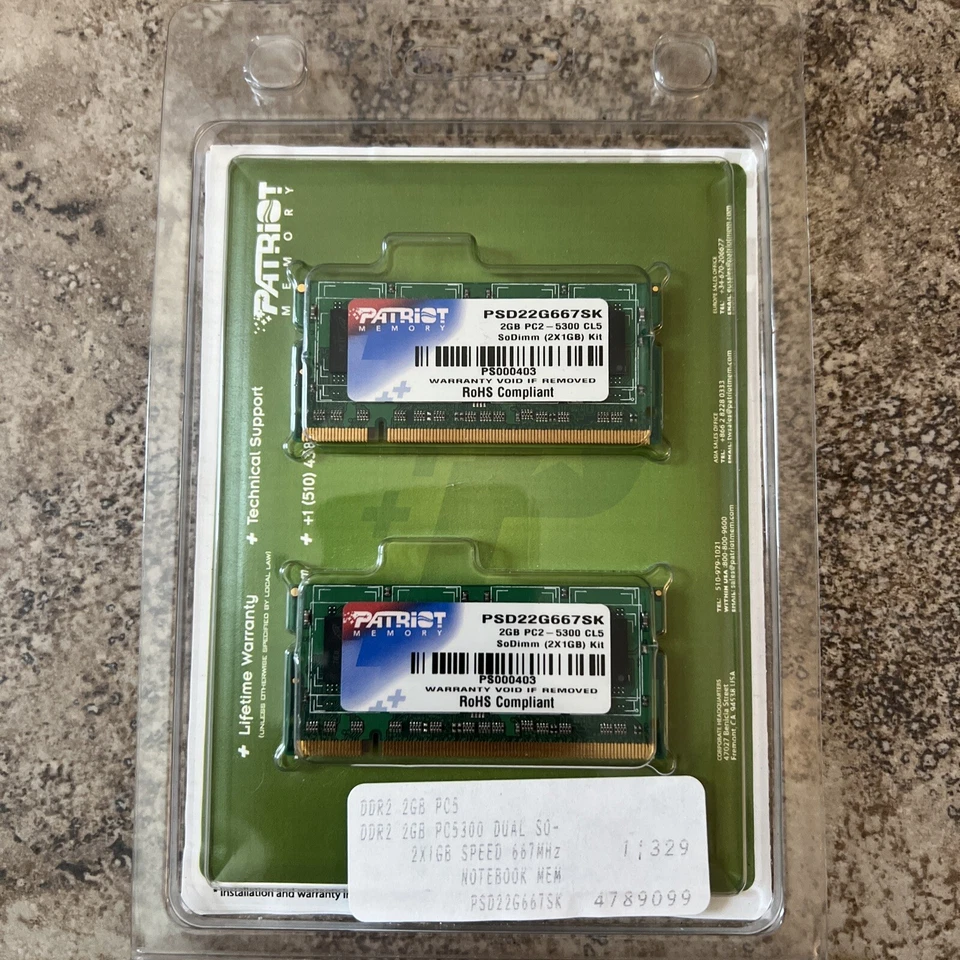 Patriot Ram PC2-5300 1 GB SO-DIMM 667 MHz DDR2 SDRAM Memory X 2 KIT - Image 1 of 3