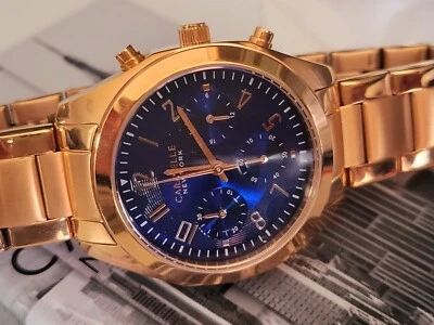 Relógio feminino 100% genuíno Caravelle New York Melissa cronógrafo ouro rosa azul - Imagem 1 de 4