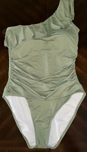 Womens Brand New NWT Size 10 Green One Piece Bathing Suit ~ Swimwear ~ Ruffle - Picture 1 of 3