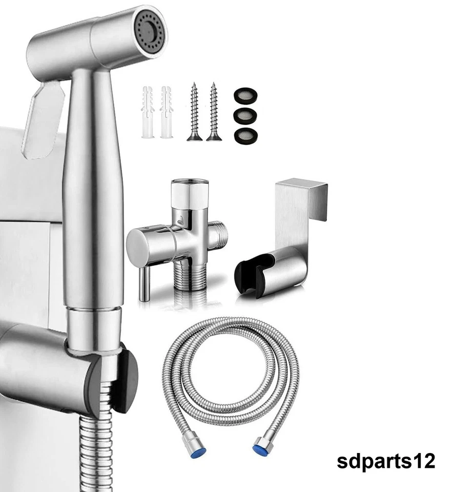 Kit de Douchette à Main pour Bidet WC en Acier Inox Chromé 304 Débit Réglable - Photo 1/4