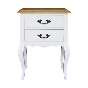 Solid Wood French Provincial Classic White bedside Lamp Table with 2 Drawers - Picture 1 of 10