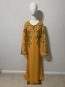 Mustard Yellow Embroidered Dress / Arab Traditional Abaya - Picture 1 of 23