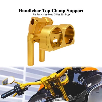 Carcasa de calibre de abrazadera de elevador de 10" dorada para manillar Harley de 1,25" Road Glide 15-23 Foto 1 de 4