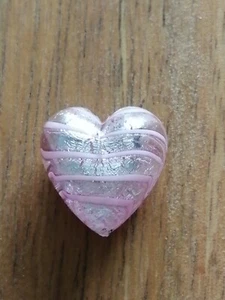 Heart Bead - Genuine Venetian Murano Glass - x 1 - 13mm - Pink Stripe - Picture 1 of 3