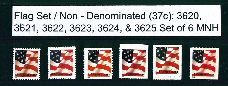 US Scott # 3620, 3621, 3622, 3623, 3624, & 3625 ND (.37c) Flag Set of 6 MNH    - Image 1 of 1