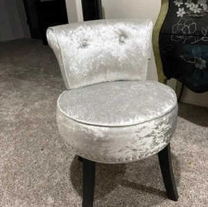 Schminkstuhl Samt Schminkhocker Groß Silber Gepolstert Hocker mit Lehne Holz MDF - Bild 1 von 12
