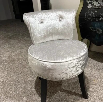 Schminkstuhl Samt Schminkhocker Groß Silber Gepolstert Hocker mit Lehne Holz MDF - Bild 1 von 4