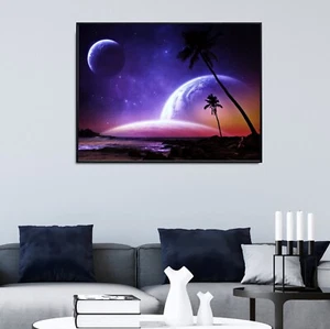 Moon in Night Sky Stars Luxury Framed Wall Art Picture Print High Quality Large - Picture 1 of 2