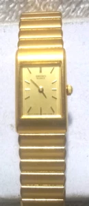 Seiko Quartz Tank Dress Watch 1F20-5000 Gold Rectangle Link Band New Bat Mint!! - Bild 1 von 14