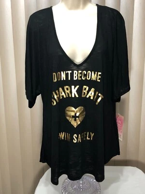 Miken Swimsuit Cover Up Graphic T Shirt S Oversized V Neck Black Gold Juniors - Image 1 of 4
