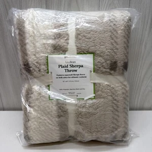 LL Bean Plaid Sherpa Throw 50"x 60" NEW - Picture 1 of 11
