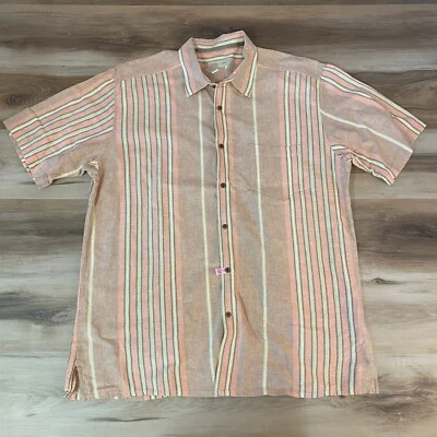 Territory Ahead Shirt Mens XXL Linen Blend Camp Peach Beige Striped Short Sleeve - Изображение 1 из 4