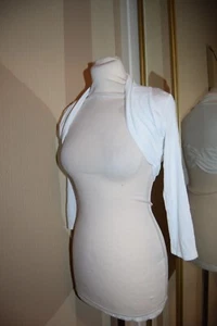 Wallis Bolero shrug Crop cardigan Cover Up White 8 10 Stretchy Jersey Evening - Picture 1 of 12