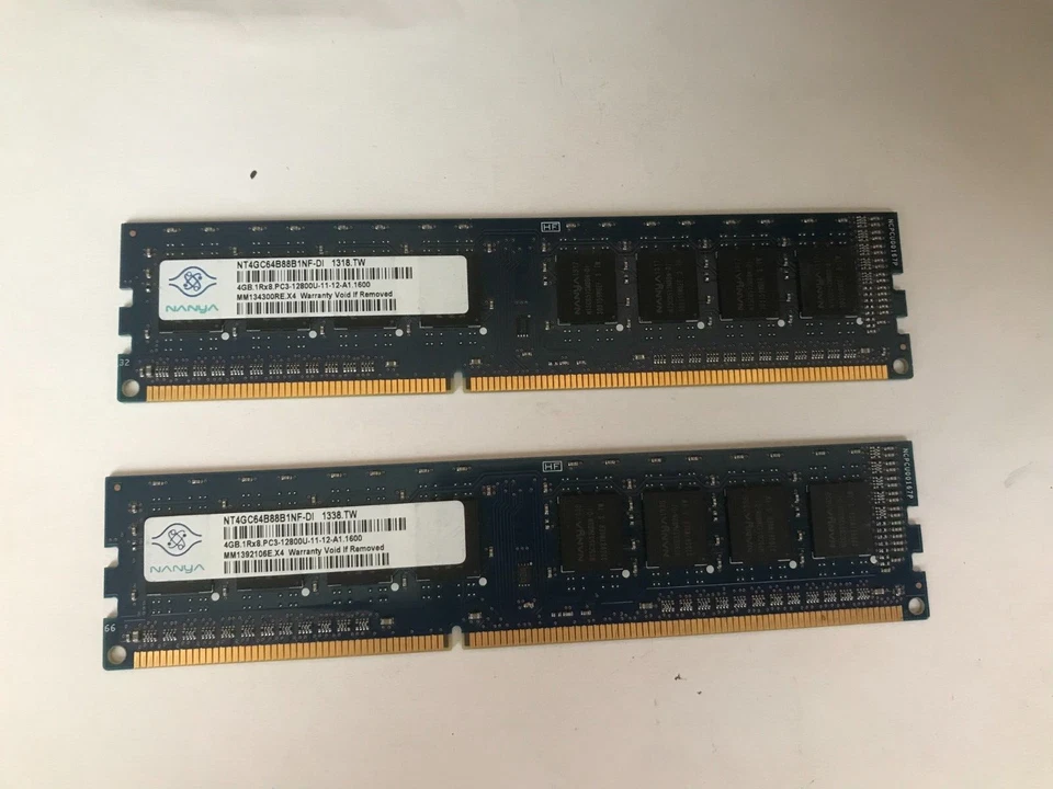 Lot of 2 Nanya 4GB 1Rx8 PC3-12800U NT4GC64B88B1NF-DI DIMM MEMORY - Image 1 of 1