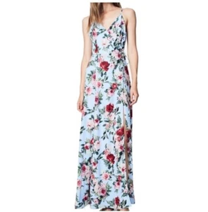 Fame and Partners Size 8 Blue Floral Wrap Maxi Dress - Picture 1 of 5