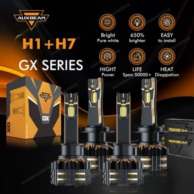 AUXBEAM H1+H7 Canbus LED Headlight Bulbs 120W 6500K For Hyundai Sonata 2002-2008 - Image 1 of 4