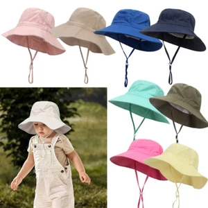 Baby Toddler Summer Bucket Hats Wide Brim Sun Protective Kids Beach Hats Camping - Picture 1 of 35