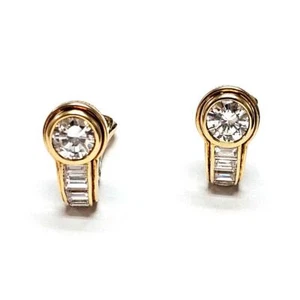BVLGARI BEZEL SET DIAMOND J STUD EARRINGS 3.50CTW WITH OMEGA CLIP BACKS - Picture 1 of 7