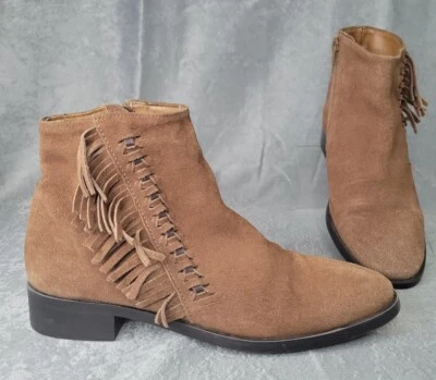 Женские бахрома ботинок Topshop размер 7,5 США / 38 ЕС коричневый замшевые ботинки EUC! - Изображение 1 из 4