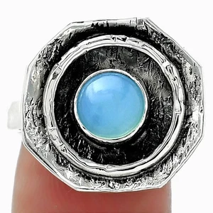 Natural Blue Chalcedony 925 Sterling Silver Ring s.8.5 Jewelry R-1468 - Picture 1 of 5