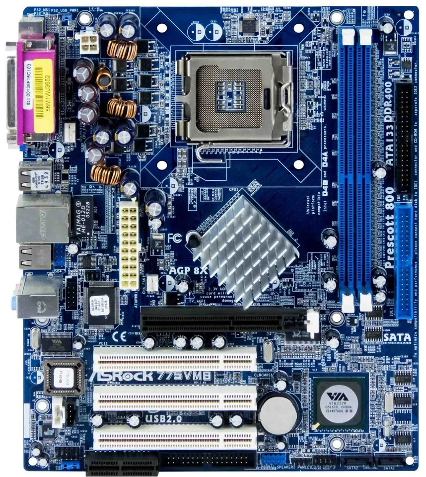 MAINBOARD ASROCK 775VM8 VIA PM800 S.775 DDR RTM360-520 AGP PCI - Immagine 1 di 2
