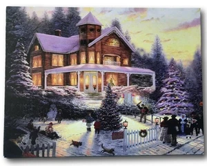 Christmas Lighted Canvas Print - Winter Scene Wall Art with a Victorian House... - Picture 1 of 4