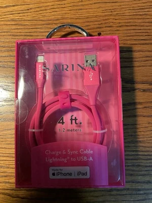 Sarina Apple Certified 4 Foot iPhone iPad Charging Cable In Pink New In Box - Image 1 of 3