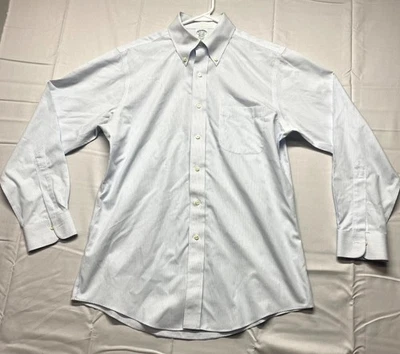 Brooks Brothers 1818 Dress Shirt Mens 15.5-33 White Blue Striped Supima Cotton - Image 1 of 4