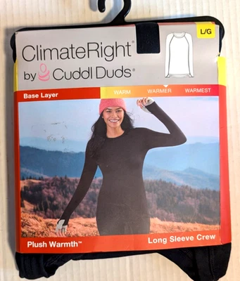 Cuddle Duds Climate Right Womens Base Layer Long Sleeve Crew Shirt Black - Sz L - Image 1 of 3