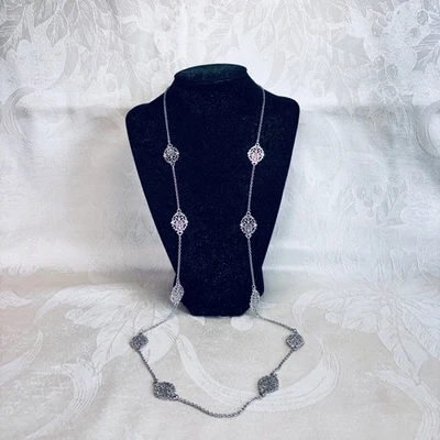 ANN TAYLOR Collar Plata Metal Cable Cadena Paneles Estrás Estilo Vintage Foto 1 de 4