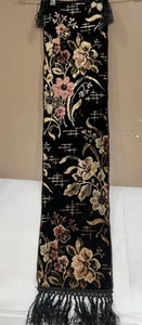 Antique French Silk Floral Velvet Scroll Work Table Runner 35” X 8 1/2” - Picture 1 of 10