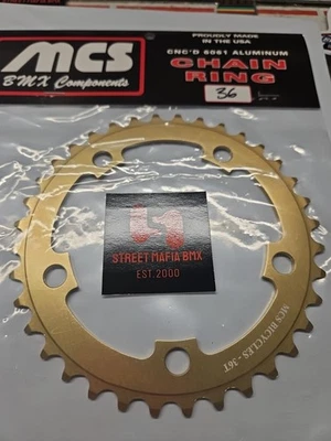 MCS CHAINRING BMX BIKE GOLD SPROCKET 36t USA MADE! GT Haro SE Redline JMC DK new - Image 1 of 4