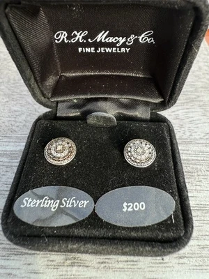 Macy's Multi HALO Diamond Stud Earrings, 1/10 CT TW Sterling Silver Bridge NWT - Image 1 of 4