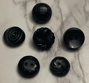 Vintage Czech Black Glass Buttons Button Lot 138-16 - Picture 1 of 11