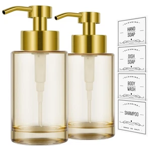 Glass Soap Dispenser with Stainless Steel Pump 2 Pack,12oz Thick Glass Gold H... - Picture 1 of 6