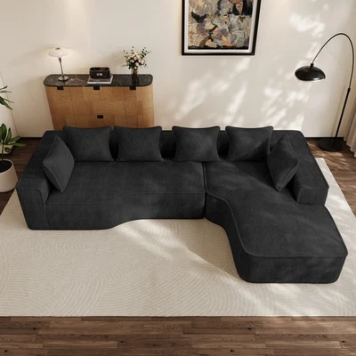 Sofá seccional deshuesado en forma de L de chenilla moderno de 134" con chaise lounge Foto 1 de 3