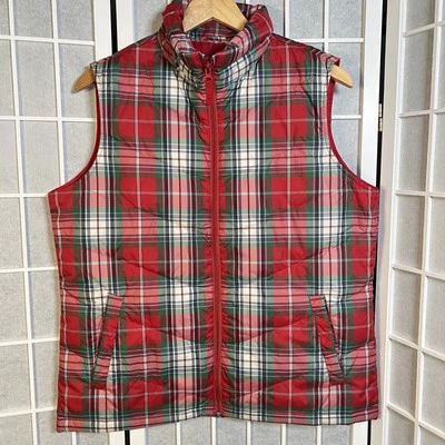 Lands’ End Women’s Medium Tartan Plaid Puffer Vest Preppy Holiday Winter - Image 1 of 4