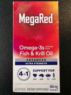MegaRed Omega-3s Advanced Ultra Strength 900 mg aceite de krill de pescado cápsulas blandas 40 ct Foto 1 de 4