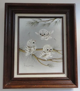 Peggy Harris Original Öl auf Leinwand Gemälde gerahmt Eulen Vintage 1988 - Bild 1 von 6